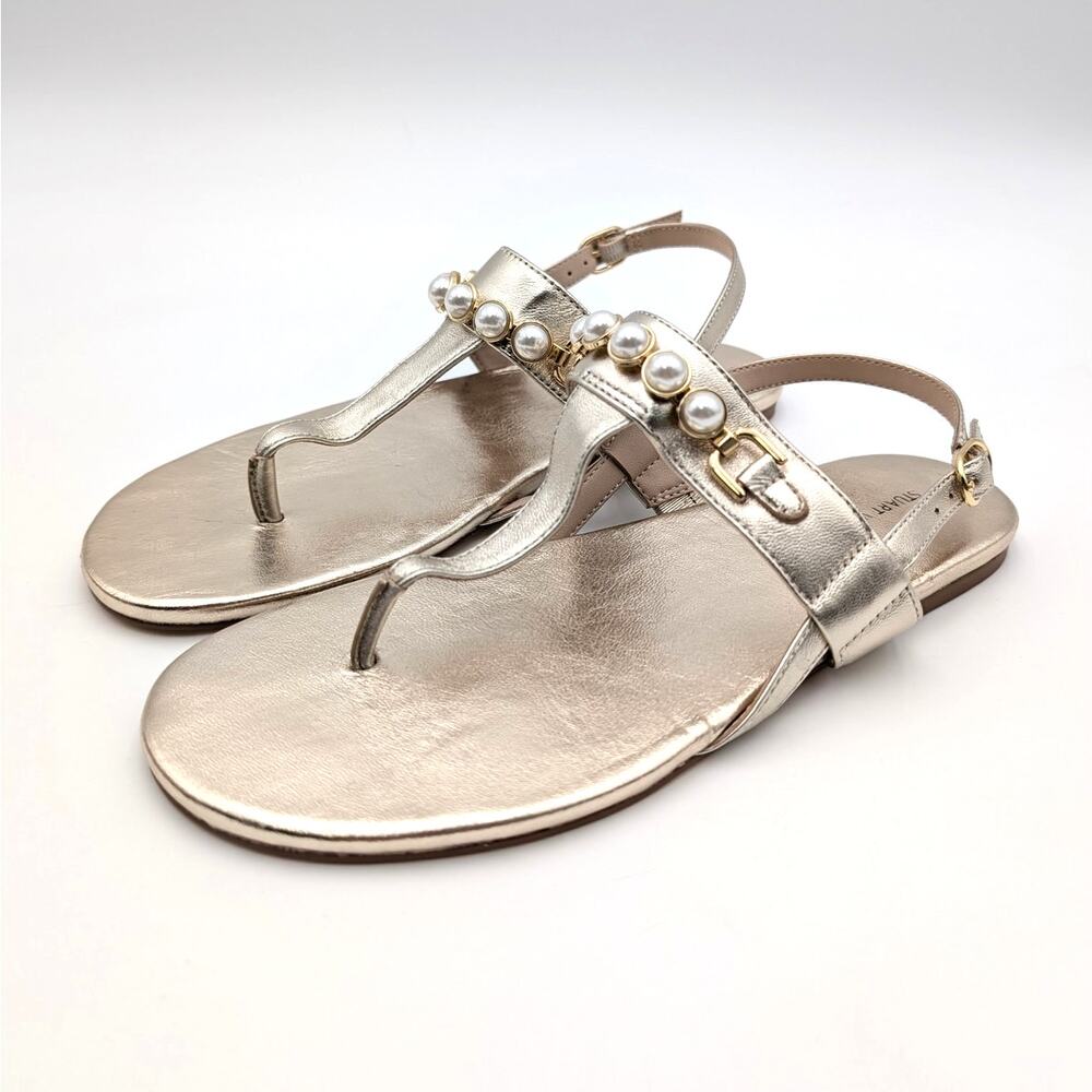Stuart Weitzman Pearla T-Strap Slingback Sandals Women's Gold Size US7B EU37.5
